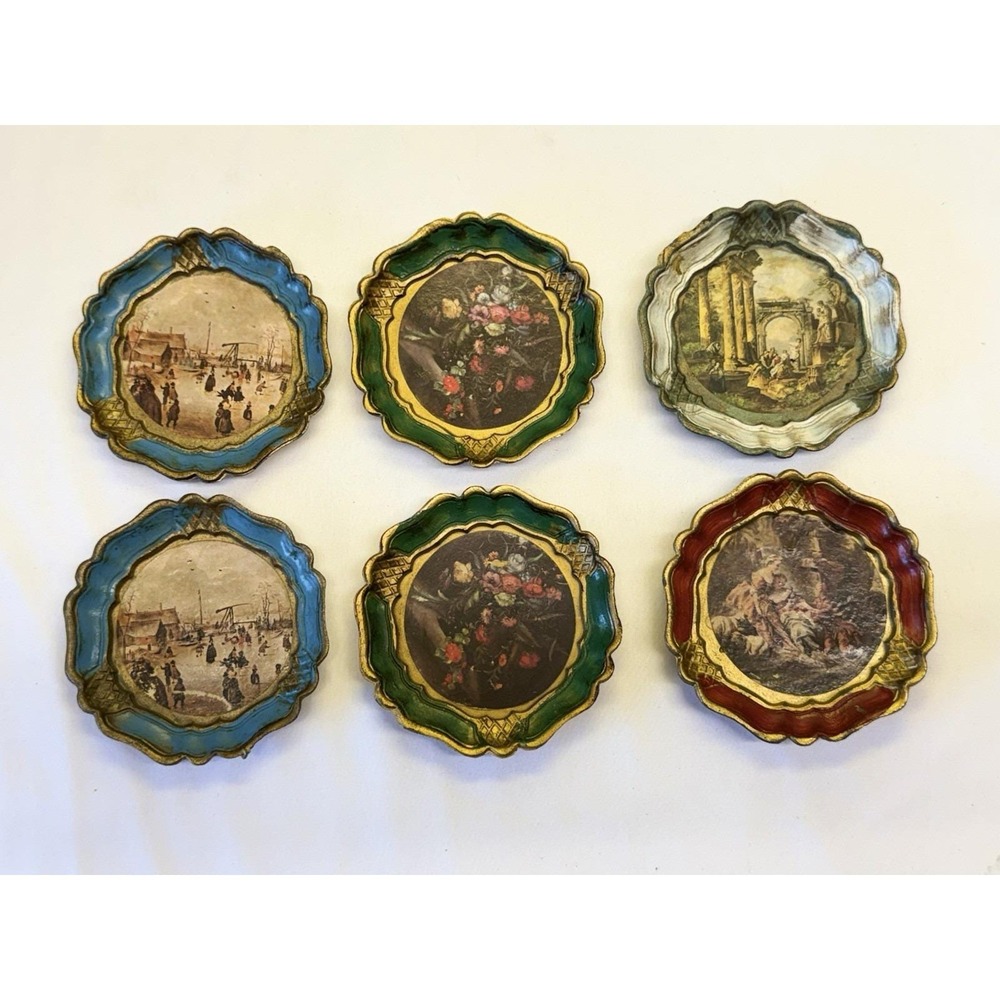 VTG Florentine Style Plastic Coaster Coasters Set Of 6